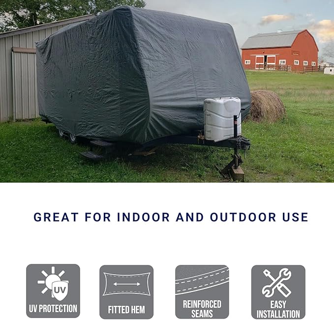 SavvyCraft Economic Guard Travel Trailer Camper Cover, Breathable RV Trailer Cover Fits 11 feet to 13 feet