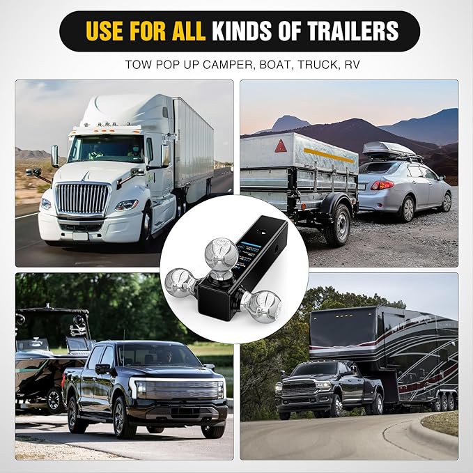 Nilight Multi-Ball Trailer Hitch Ball Mount, 1-7/8, 2, 2-5/16-Inch Balls, Triple Ball Mount fits 2-1/2-Inch Hitch Receiver, Chrome Plating