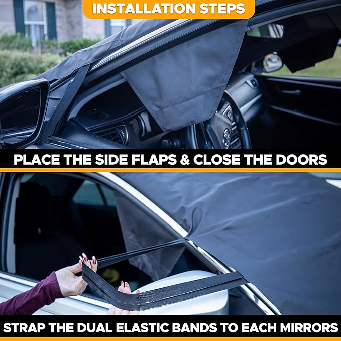 EcoNour Windshield Cover for Ice and Snow - Universal Fit for Car, SUV, Truck, Heavy Duty 600D Oxford Fabric Frost Protector for Ice & Sleet, Includes Anti-Theft Straps, Medium (69"x42")