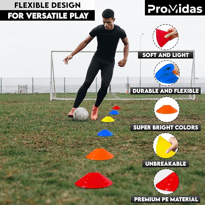 Disc Soccer Cones for Training Kids with Mesh Bag & Strap - Small Plastic Cones for Sports Training - Flexible Conos for Soccer Practice Equipment, Basketball & Football Drills Equipment