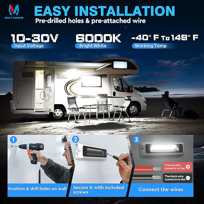 MICTUNING 8 Inch RV Exterior Porch Light, LED Utility Awning White 6000K, Outdoor IP68 Waterproof Aluminum for Garden Camper Trailer Truck SUV MPV Cabinet Hallway Boat Home