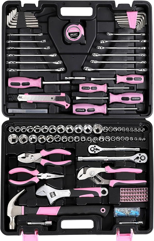 FASTPRO 225-Piece Pink Tool Set, SAE & Metric Mechanics Hand Tool Set with Toolbox, Home/Auto Repairing Tool Kit for DIY, Home Maintenance and Car Repairing