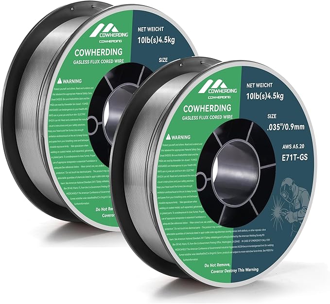 Mig Welding Wire, Flux Core Wire .035" E71T-GS 10-Pound (2 Pack) Gas Solid Carbon Steel Low Splatter Solid Wire for Mild Stee, High Feedability Strong ABS Plastic Spool Welding Wire