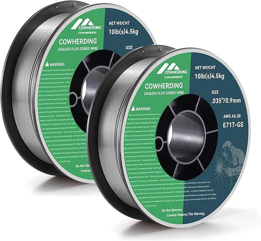 Mig Welding Wire, Flux Core Wire .035" E71T-GS 10-Pound (2 Pack) Gas Solid Carbon Steel Low Splatter Solid Wire for Mild Stee, High Feedability Strong ABS Plastic Spool Welding Wire