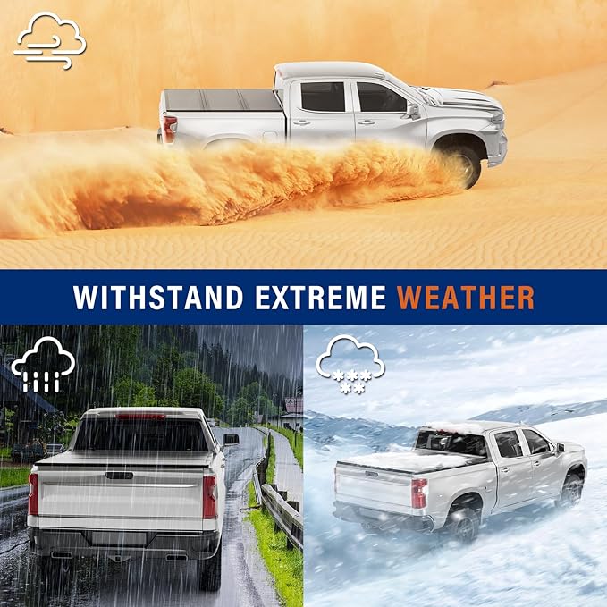 FRP Hard Folding Truck Bed Tonneau Cover Compatible with 2007-2026 Chevy Silverado/GMC Sierra 1500 5' 8" Bed (69.6"), Tri Fold Style