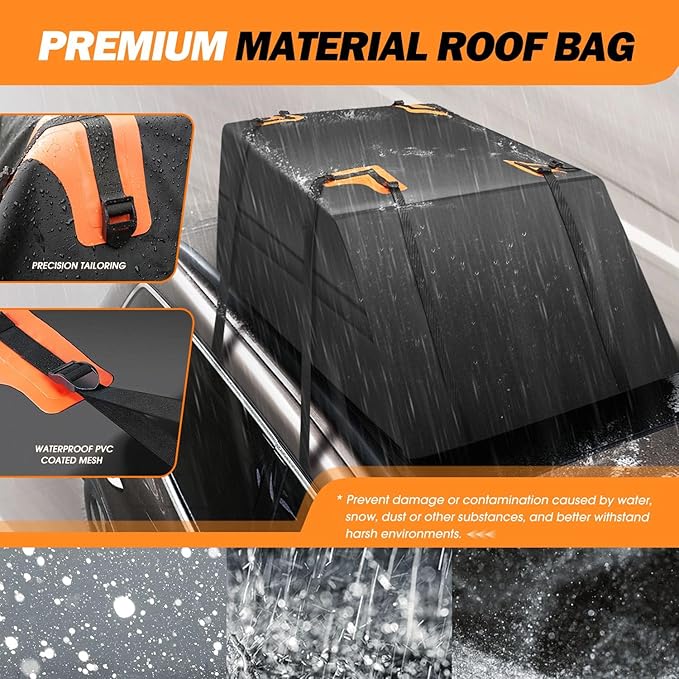 DNA Motoring Car Rooftop Waterproof Bag, 17.6 Cubic Feet Waterproof Car Roof Luggage Bag, Heavy Duty Car Roof Cargo Carrier Bag, Car Roof Bag, w/ 8 Reinforced Straps, TOOLS-00423