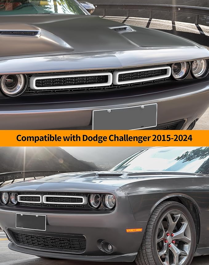 Hoolcar Front Grille Radiator Grille Insert Cover Grillwork Trim Compatible with Dodge Challenger 2015-2024, Exterior Accessories, White, 2pcs