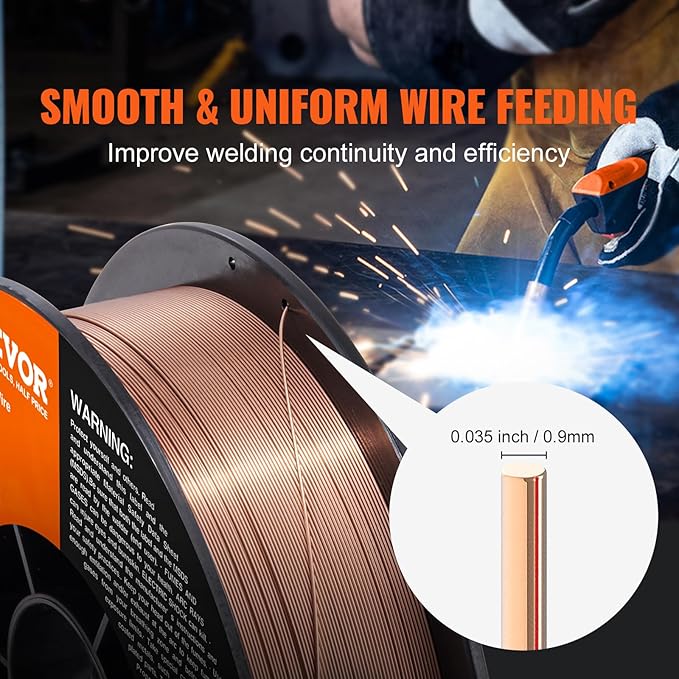VEVOR Solid MIG Welding Wire, ER70S-6 0.035-inch 11LBS with Low Splatter and High Levels of Deoxidizers for All Position Gas Welding