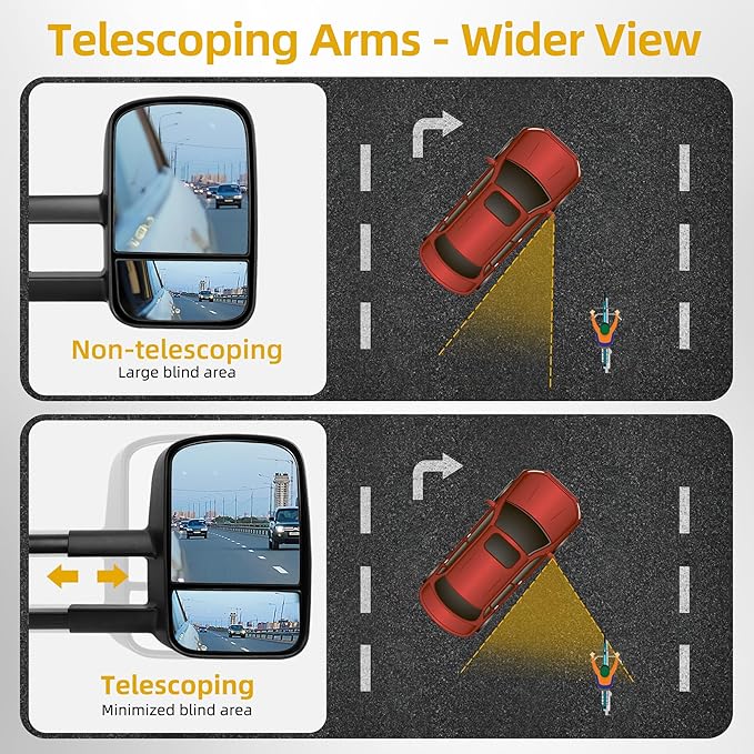 DWVO Towing Mirrors Compatible with 2015-2018 Sierra 2500 HD 3500 HD Tow Mirrors, 2014-2018 Silverado 1500, Heated LED Turn Signal Lights Power Telescoping Pair Set Black