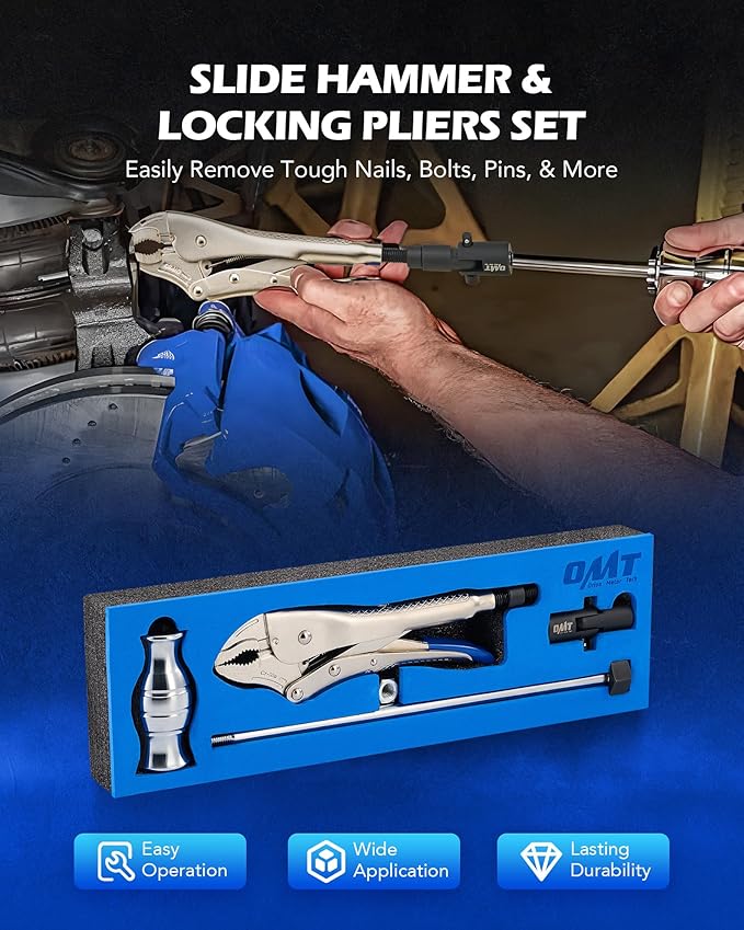 Orion Motor Tech Vise Grip Slide Hammer, 9.8 in Locking Pliers 2 lb Slide Hammer with Quick Release Swivel Connector, Locking Pliers Slide Hammer Set for Nail Bolt Pin Seal CV Axle Removal