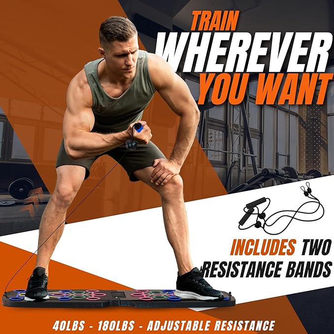Clikshop Push Up Board – Foldable Push Up Bar System with Resistance Bands | Perfect Pushups for Men | Portable Pushup Board & Calisthenics Equipment for Strength Training at Home or Gym