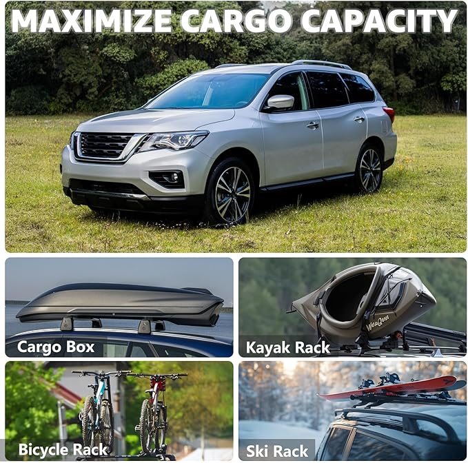 Roof Rack Cross Bars Compatible with Nissan Pathfinder 2013-2021, Adjustable Aluminum Heavy Duty 300 LBS Anti-Theft Lock Cargo Carrier Rooftop Crossbar Accessories for Bike, Basket, Snowboard, Luggage