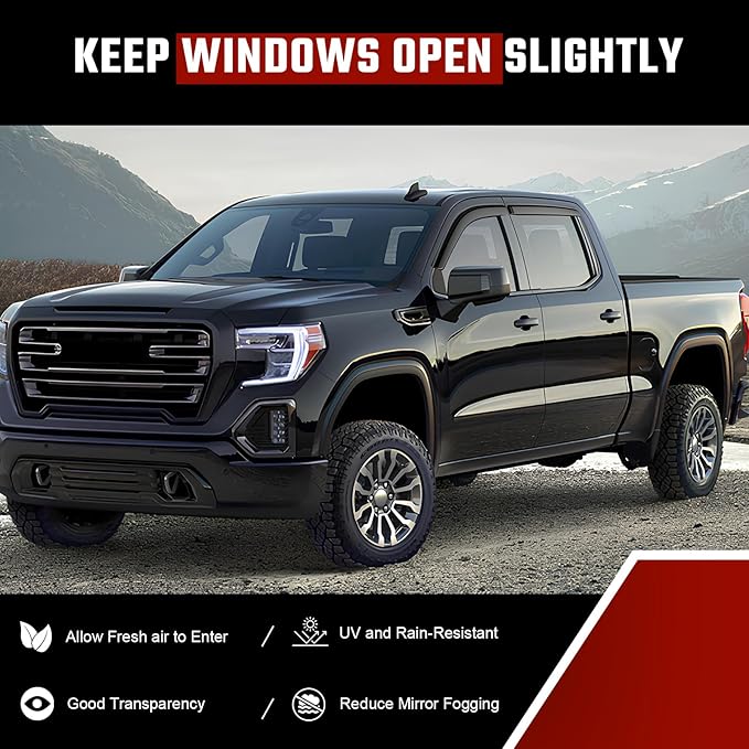 Window Rain Guards Fit for Chevy Silverado/GMC Sierra 1500 Crew Cab 2019-2024, Extra Durable Tape-on Side Window Deflectors, Wind Deflectors Rain Guard Black - 4 PCS