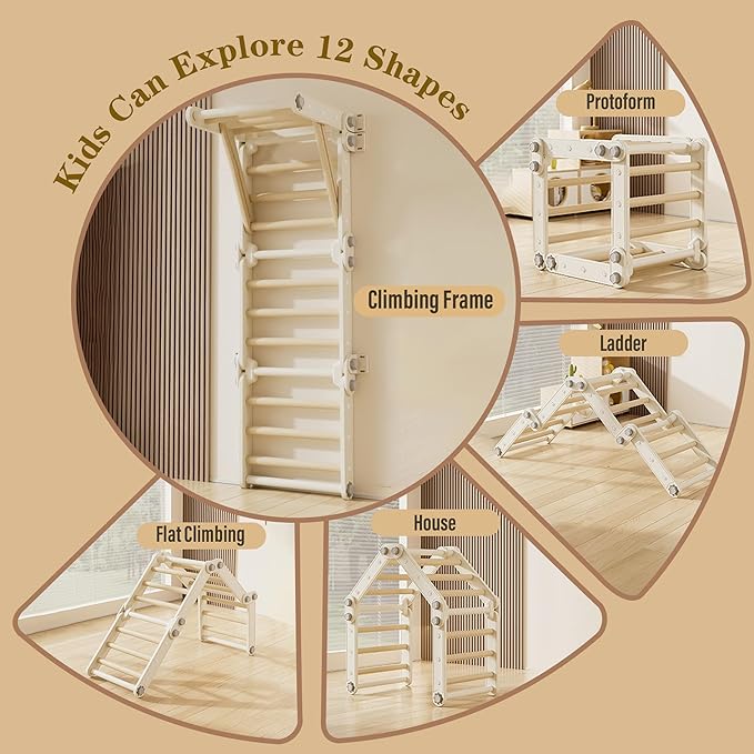 Kids Climbing Toys,Pikler Triangle Set,Plastic Montessori Indoor Play Gym,Multifunction Foldable Indoor Climbing Gym for Kids(Gray)
