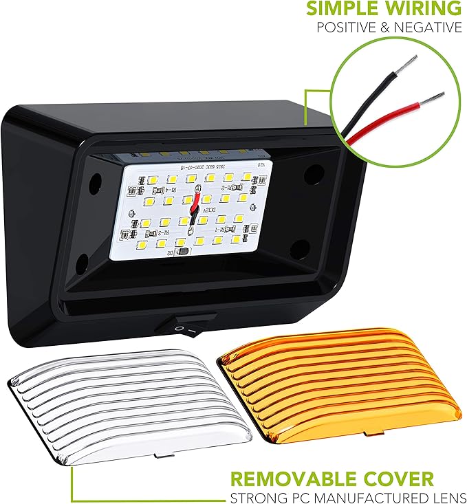 Leisure LED RV Exterior Porch Utility Light with Switch - 12v 280 Lumen Lighting Fixture. Replacement Lighting for RVs, Trailers, Campers, 5th Wheels. Black Base, Clear and Amber Lens (Black, 1-Pack)
