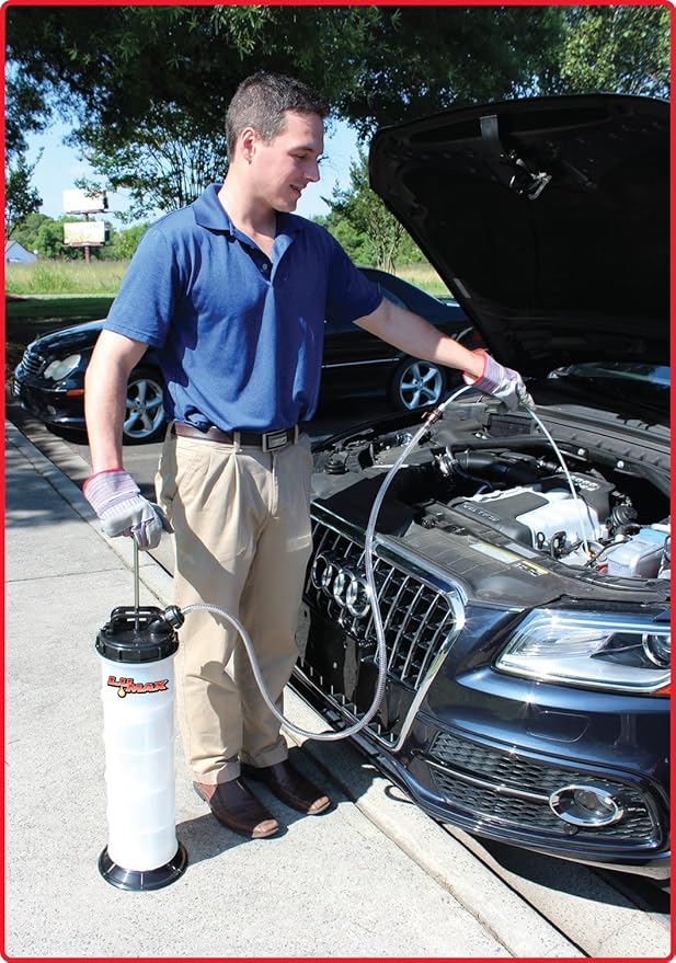 LUMAX LX-1314 Gold/Silver Manual/Pneumatic 2-in-1 Fluid Extractor (2.6G 10L Capacity). Suitable for Brake Fluid, Engine Oil, Gear Oil, Transmission Fluid, Water, etc.