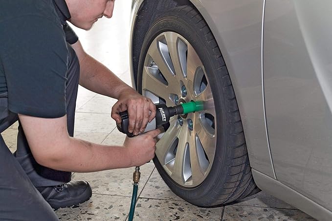 HAZET 903SLG-22 1/2 Inch Impact Socket, 22 Mm AF, External Hexagonal Traction Profile, For Aluminum Rims, Color-Coded Plastic Sleeve Green