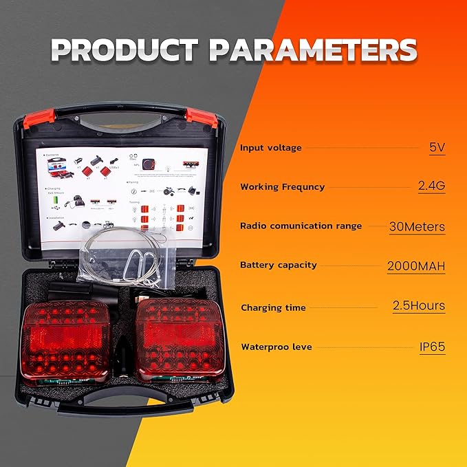 Wireless Trailer Lights Magnetic, Rechargeable LED Tow Trailer Lights Kit IP65 Waterproof for Truck Boat Camper RV