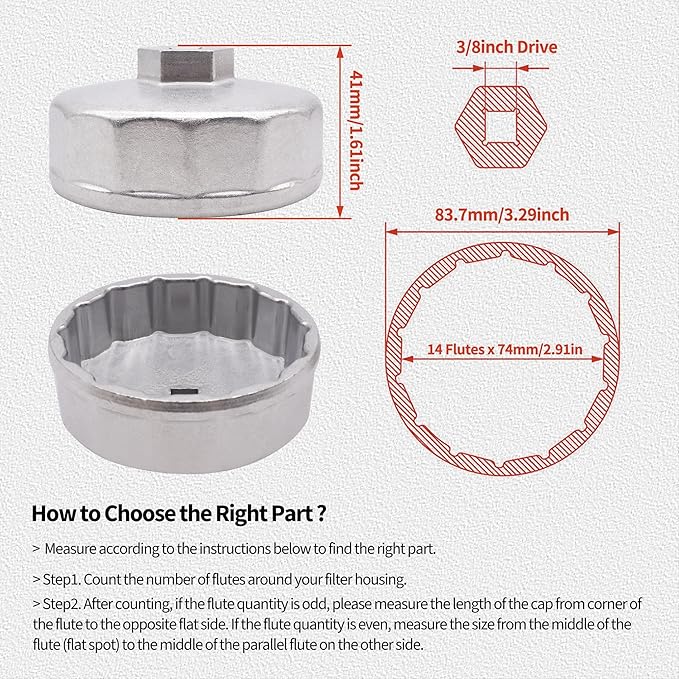 74mm 14 flutes Heavy Duty Oil Filter Wrench, Oil Filter Removal Tool Compatible with Volkswagen, Mercedes Benz, VW, Audi, Porsche, Mazda, Sprinter, Select Mobil1, Bosch and Mahle