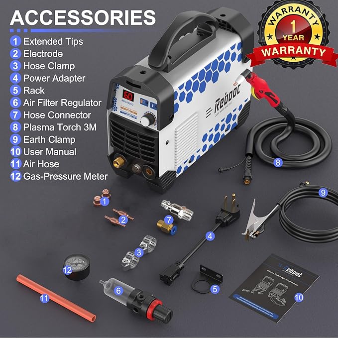 Reboot 60A Plasma Cutter Dual Voltage 120V/240V, 1/2" Clean Cut IGBT Inverter, Portable Metal Cutting Machine with Torch & Tips - RBC6000D 2025 Upgraded