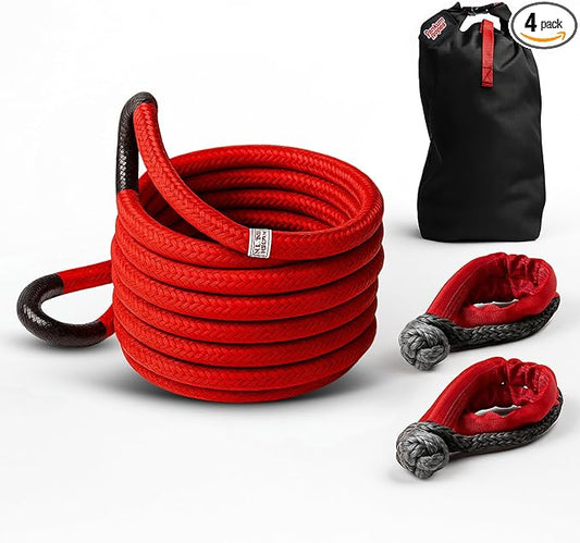 Yankum Kinetic Recovery Rope 7/8”x30’, 2 Soft Shackle 7/16” & Nylon Bag (Medium) – Heavy Duty Tow Rope, Synthetic Recovery Shackle, Waterproof Tool Bag for Off-Road, Jeep, Truck Recovery, Made in USA