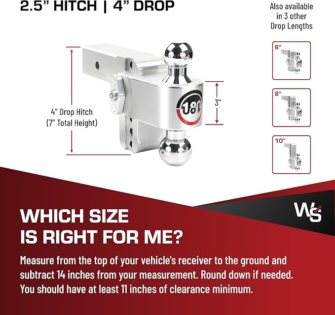 Weigh Safe Adjustable Trailer Hitch Ball Mount - 4" Adjustable Drop Hitch for 2.5" Receiver - Premium Heavy Duty Aluminum Trailer Tow Hitch w/Chrome Plated Tow Balls (2" & 2 5/16") - 18,500 GTW