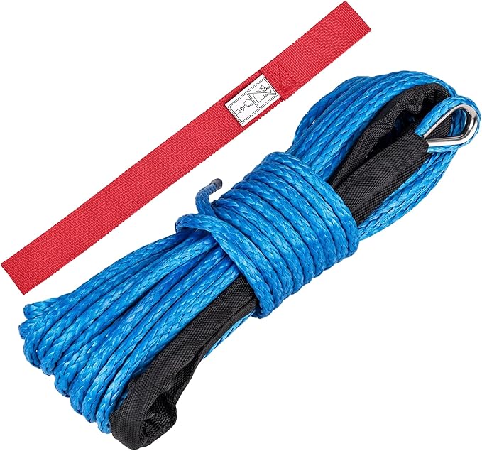 ATV UTV Synthetic Winch Rope Cable 3/16" x 50 ft, 8,300 lbs Pulling Strength, with Protective Sleeve, Safety Pull Strap, for 4X4 Offroad Vehicles (Blue, 3/16" x 50 ft)