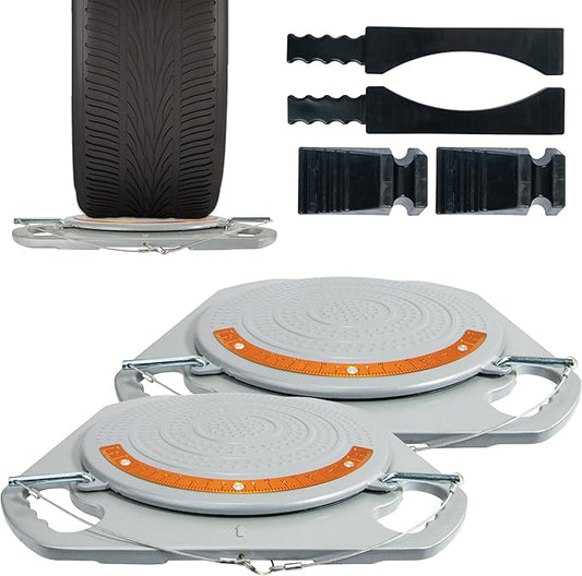 AutoSolo Low Profile Wheel Alignment Turn Plates - 4-Ton Capacity, Brass Dial Measurements, with Bonus Accessories for Complete Wheel Alignment & Balancing Tools (One Pair)