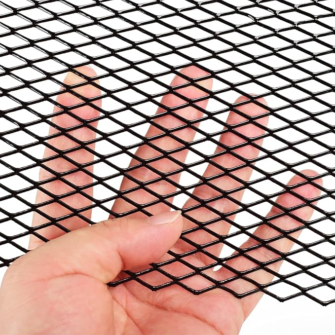 AggAuto 47x16 inches Car Pickup Truck Grill Mesh Spoiler Bumper Vent Aluminum Alloy Automotive Grille Insert Air Intake Racing Rhombic Hole 10x20mm Black