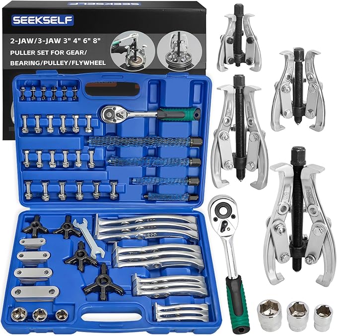 3" 4" 6" 8" Gear Puller Set, 2-Jaw/3-Jaw Bearing Puller Kit with Ratchet Wrench, Heavy Duty Pulling Tool, Reversible Jaw for Internal External Flywheel Gear Pulley Bearing Rotor Removal