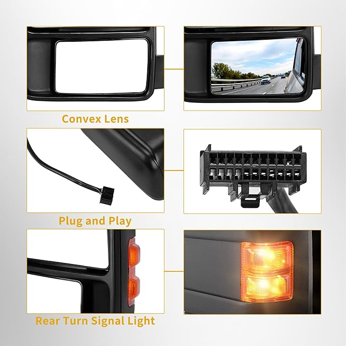 DWVO Side Towing Mirrors Compatible with 2008-2016 Ford F250 F350 F450 F550 Super Duty, Right Passenger Mirror with Power Heated Manual Folding Turn Signal Black