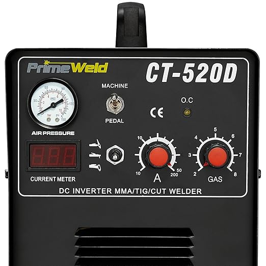 PrimeWeld 3-in-1 50 Amp Plasma Cutter, 200 Amp TIG Welder and 200 Amp Stick Welder - Welding and Cutting Combo, Mobile Welding Machine, Portable Plasma Cutter, Multipurpose Welder and Cutter, CT-520D