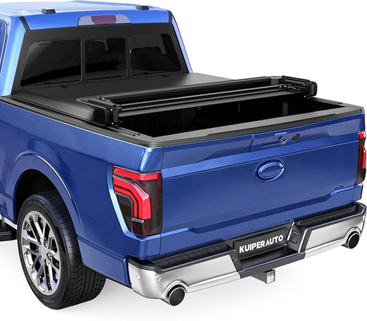Quad 4-Flip 5.5FT Soft Flip Truck Bed Tonneau Cover On Top Compatible with 2015-2024 2025 Ford F150 F-150 Bed Fourth Flip Styleside Truck Bed Cover