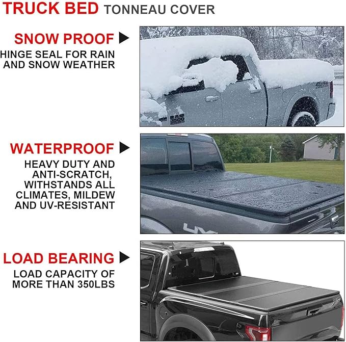 Kikito Professional FRP Hard Tri-Fold Truck Bed Tonneau Cover for 2003-2025 Ram 1500 2500 3500 6.4ft (74.5-76.3in) Bed w/o Rambox