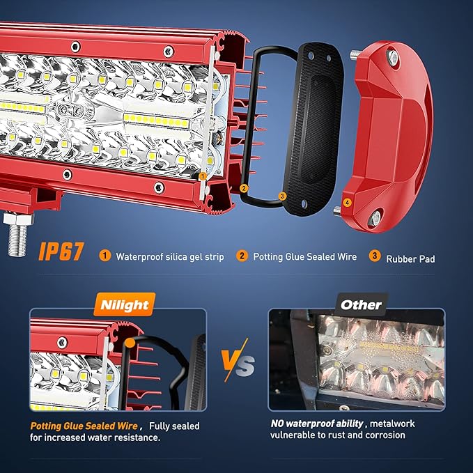 Nilight LED Light Bar 2PCS 6.5 Inch Triple Row Spot Flood Combo Lights w/Wiring Kit for Fog Driving Work Lighting on Off-Road Truck SUV ATV UTV