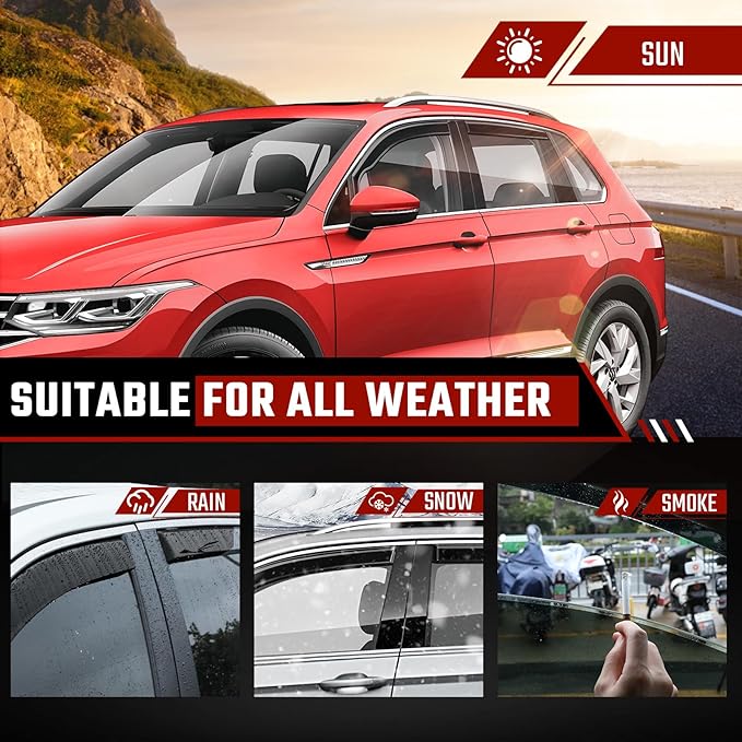 in-Channel Rain Guards Fit for Volkswagen Tiguan 2018-2025 Black Extra Durable Shatterproof Side Window Deflectors, Window Visors, Wind Deflectors - 4 PCS