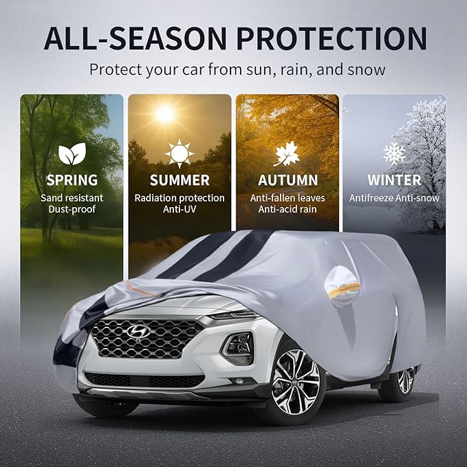 10 Layers Car Cover Custom Fit for Hyundai Santa Fe 2006-2026 100% Waterproof All Weather Automobiles, Gift with Towel, Heavy Duty Car Covers for Rain Sun UV Protection with Door Zipper.