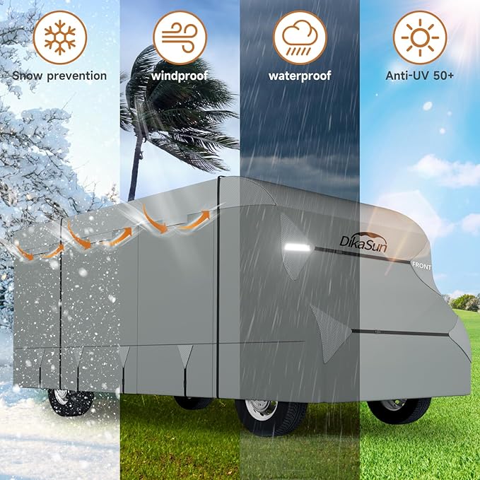 Class C RV Cover 7 Layers Top Motorhome Cover 23-26 FT Heavy Duty Anti-UV Camper Cover Windproof Ripstop Class C Travel Trailer Cover