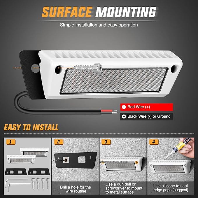 Nilight RV Exterior Light 2PCS 9 Inch Porch Lights Amber Beam 12V 24V LED Scene Cargo Lighting White Aluminum Housing for RVs Trailers Travel Campers 5th Wheels Motorhome SUV Truck