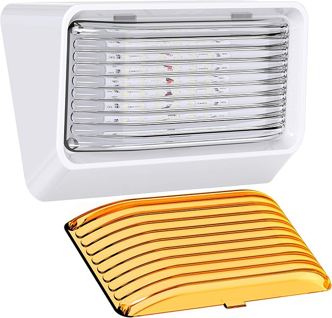 Leisure LED RV Exterior Porch Utility Light - 12v 280 Lumen Lighting Fixture. Replacement Lighting for RVs, Trailers, Campers, 5th Wheels. White Base, Clear and Amber Lens Included (White, 1-Pack)