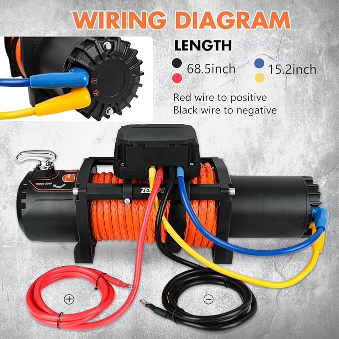 ZESUPER 13500 lb Electric Winch, Synthetic Rope 12V Winch Waterproof IP68 Winch Kit,Off Road Winch for Jeep,Truck,SUV, with Wireless Remote, Corded Control,Side-Mounted Bracket for Control Box