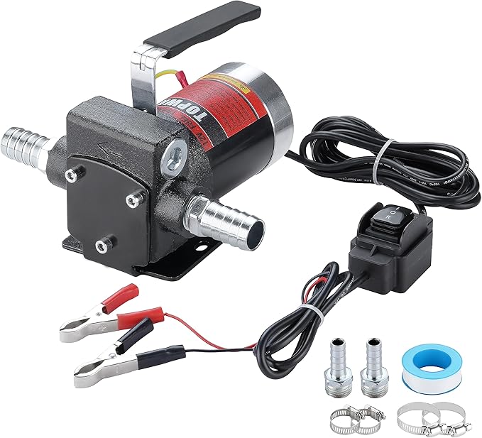 TOPWAY 12V DC Gasoline Fuel Pump 3.7GPM Self-priming Oil Transfer Pump With Handle, Reversible Pumping, Overheat Protection, Explosion-Proof, Built-in Bypass, for Gasoline Fuel Diesel Kerosene Removal