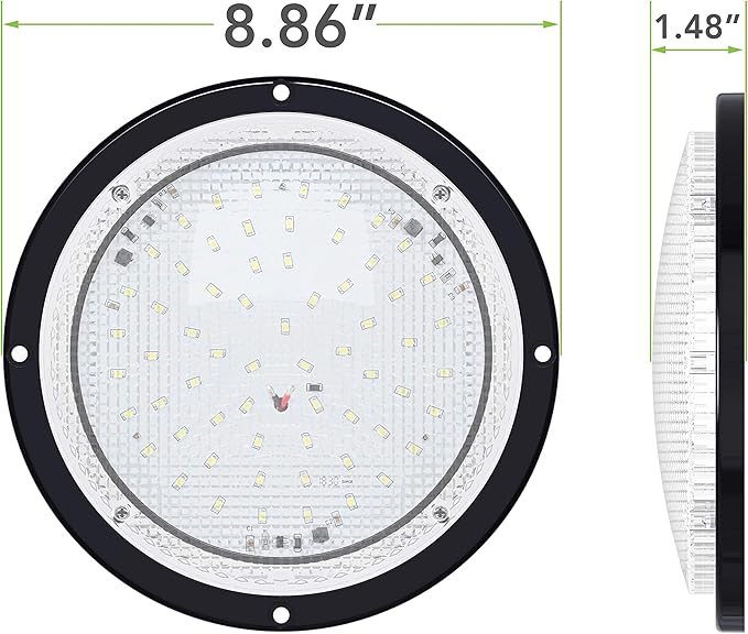 Leisure LED RV Trailer Camper 5th Wheel Black Housing 8.5inches Round Scare Porch 12V LED Light 600 LM (Black LED Light)