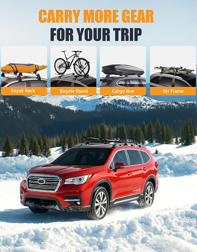 KINGGERI 330lbs All Aluminum Roof Rack Cross Bars Compatible with Subaru Ascent 2019-2026, Lockable Heavy Duty Roof Rails Crossbars Rooftop Luggage Kayak Bag Canoe Bike Snowboard Skiboard Accessories