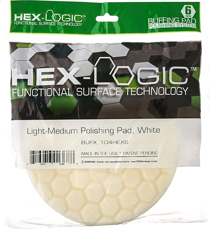 Chemical Guys BUFX_104_HEX6 Hex-Logic Light-Medium Polishing Pad, White (6.5 Inch Pad Made for 6 Inch Backing Plates), Gray, 1 Pad Included