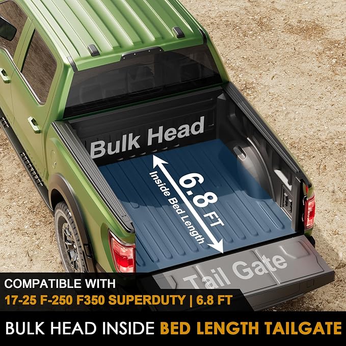 FRP Tonneau Cover Truck Bed for Ford F250 F350 6.8 ft (81.9") Super Duty 2017-2025, Fully Folded Vertical Clearance Hard Flip Fold Locking Drill-Free Install Waterproof Anti-Theft Security 6.8ft