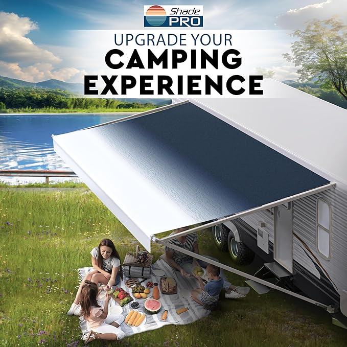 Shade Pro RV Awning Fabric Replacement | Durable Standard Grade Vinyl (17' [Fabric 16' 2"], Reverse Slate Blue Fade) Camper Shade Awning Canopy