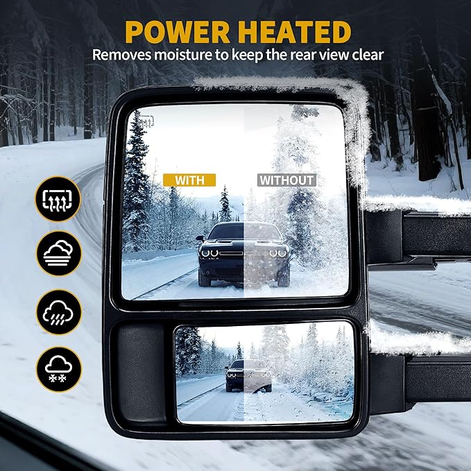 DWVO Side Towing Mirrors Compatible with 2008-2016 Ford F250 F350 F450 F550 Super Duty,Left Driver Mirror with Power Heated Manual Folding Turn Signal Black