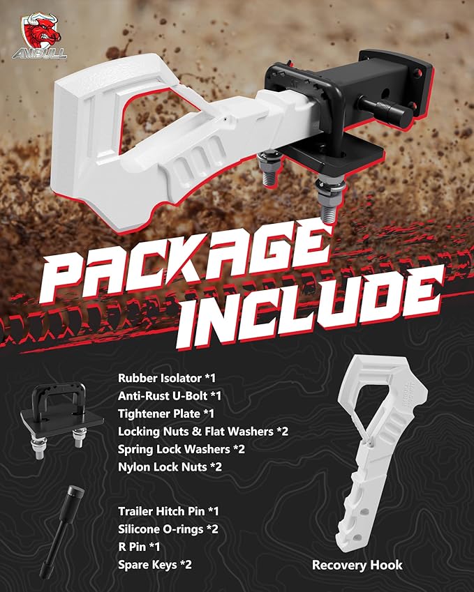 Truck Hitch - 2" Receiver Hitch with Scorpion Tail Tow Hook; 88000 Lbs Break Strength; Drop Forged Steel; White