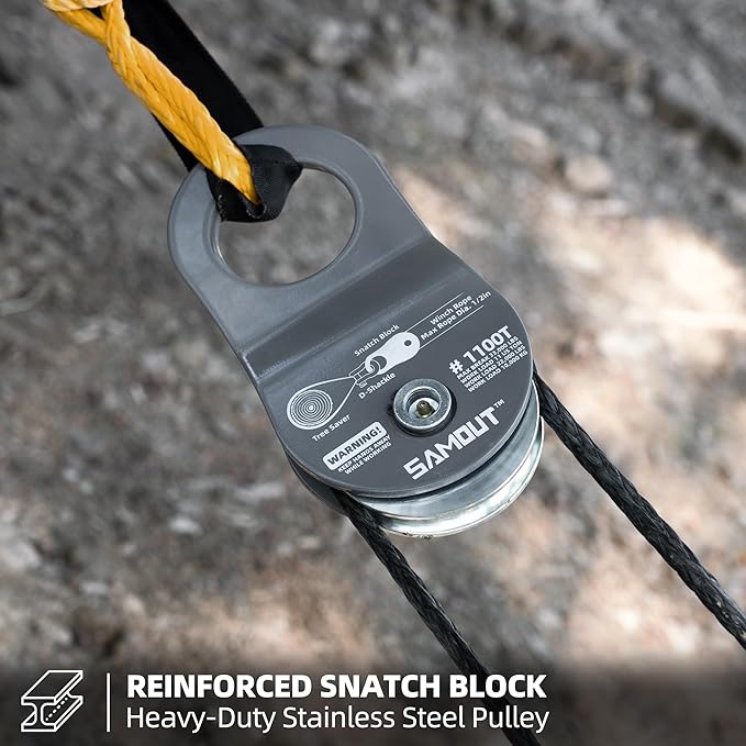 Winch Snatch Block (11 US Ton WLL) Recovery Towing Pulley System for Synthetic Rope or Steel Cable with Max Dia. 1/2in